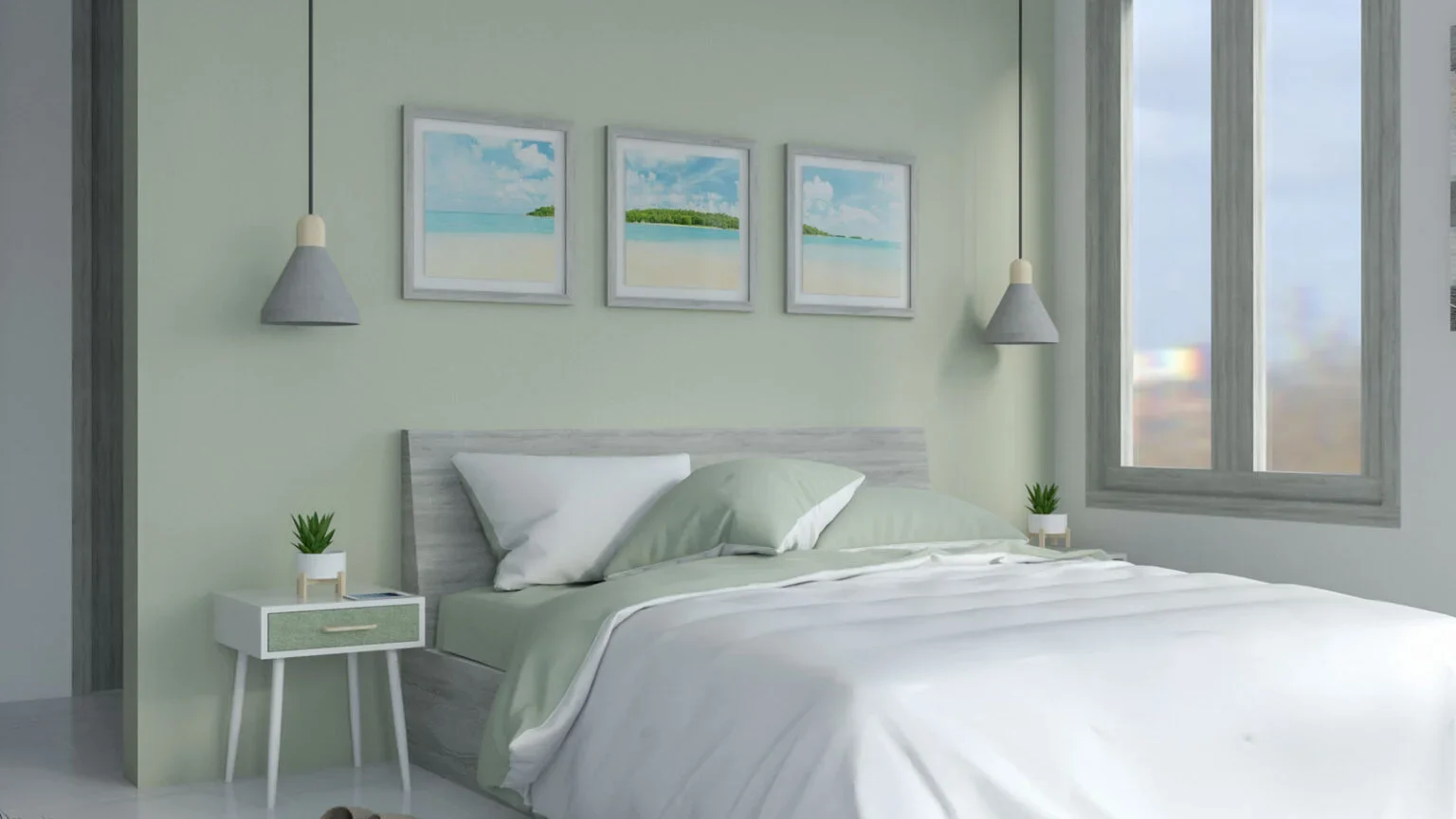 Desain Interior Kamar Tidur dengan Dinding Hijau Sage