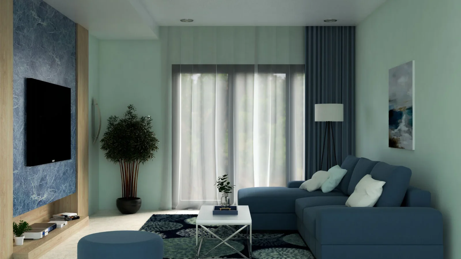 Cat Dinding Furnitur Biru