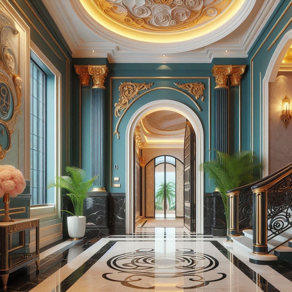 Sentuhan Warna Bold untuk Dinding Lorong Rumah Mewah