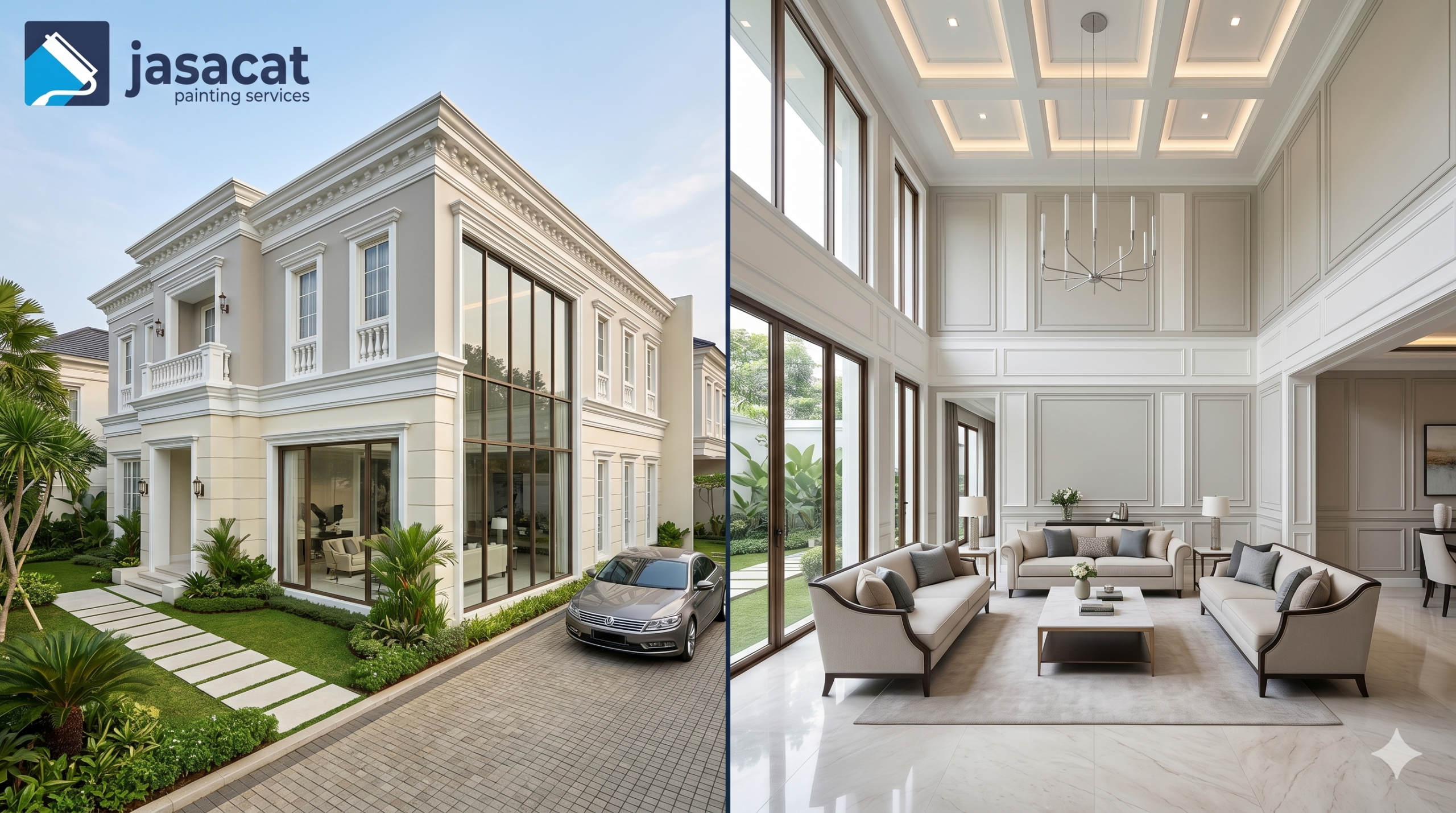 Pengecatan Rumah Klasik 2 Lantai dengan Sentuhan Modern