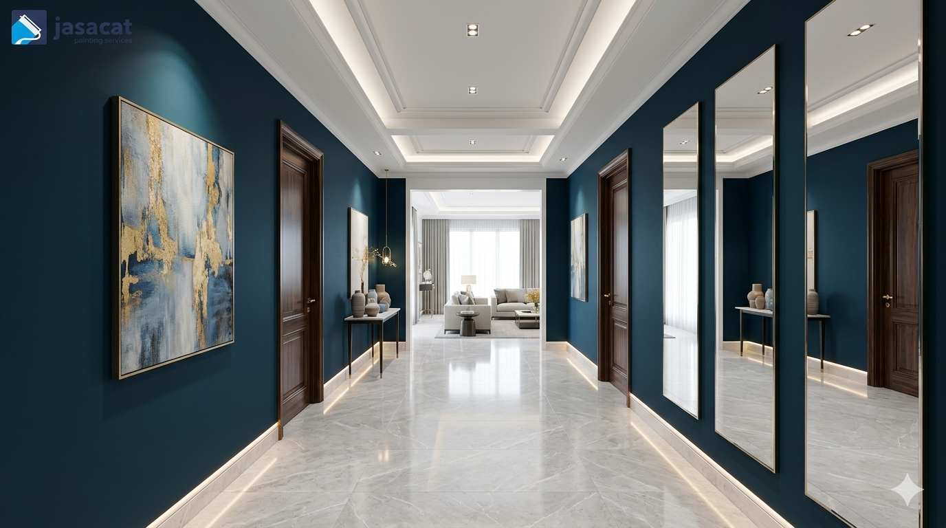 Sentuhan Warna Bold untuk Dinding Lorong Rumah Mewah