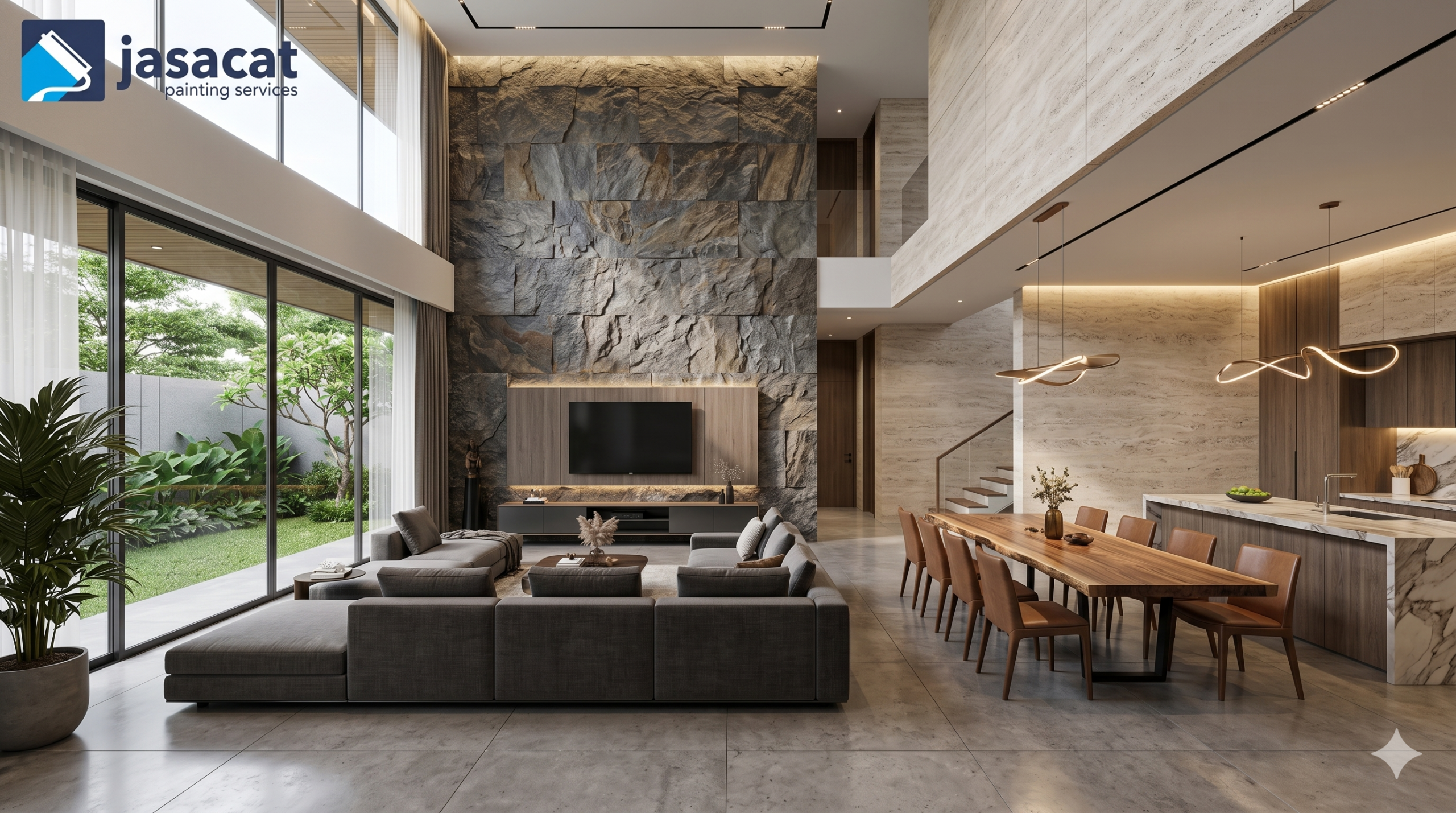 Cat Interior dengan Efek Stone Finish untuk Hunian Eksklusif
