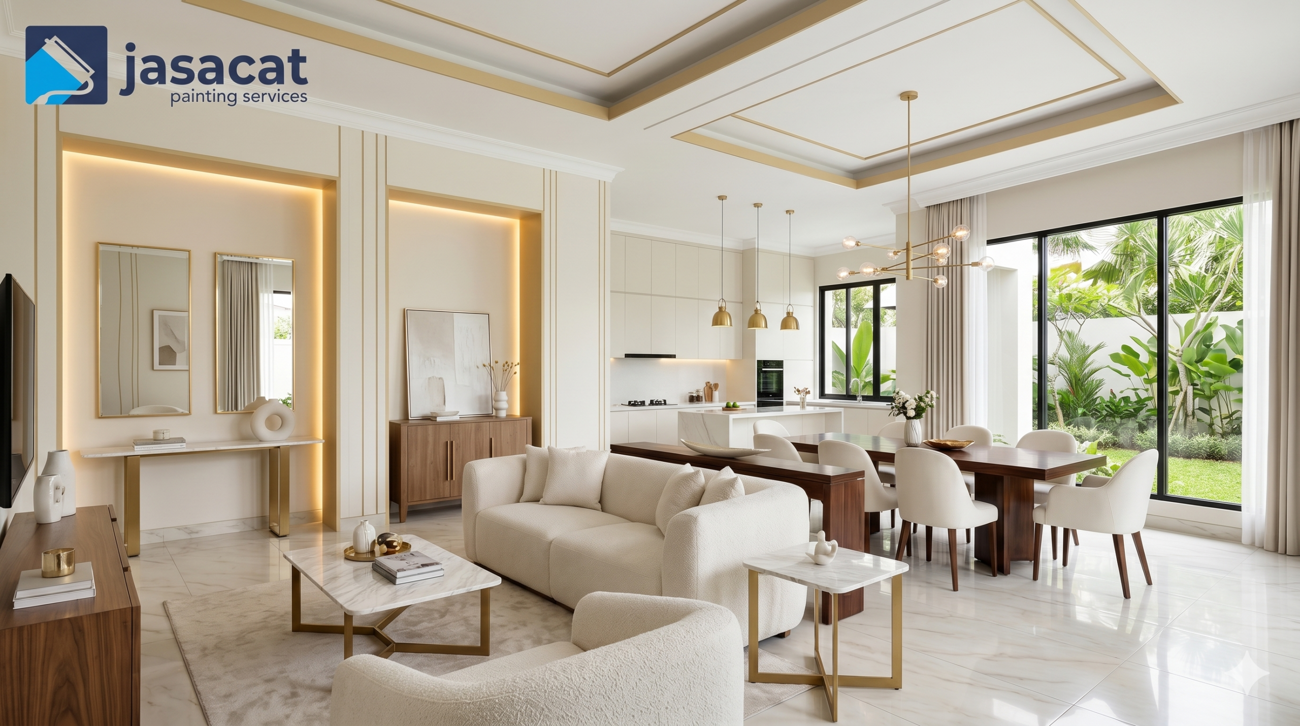 Kombinasi Cat Putih Tulang dan Emas Muda untuk Interior Premium