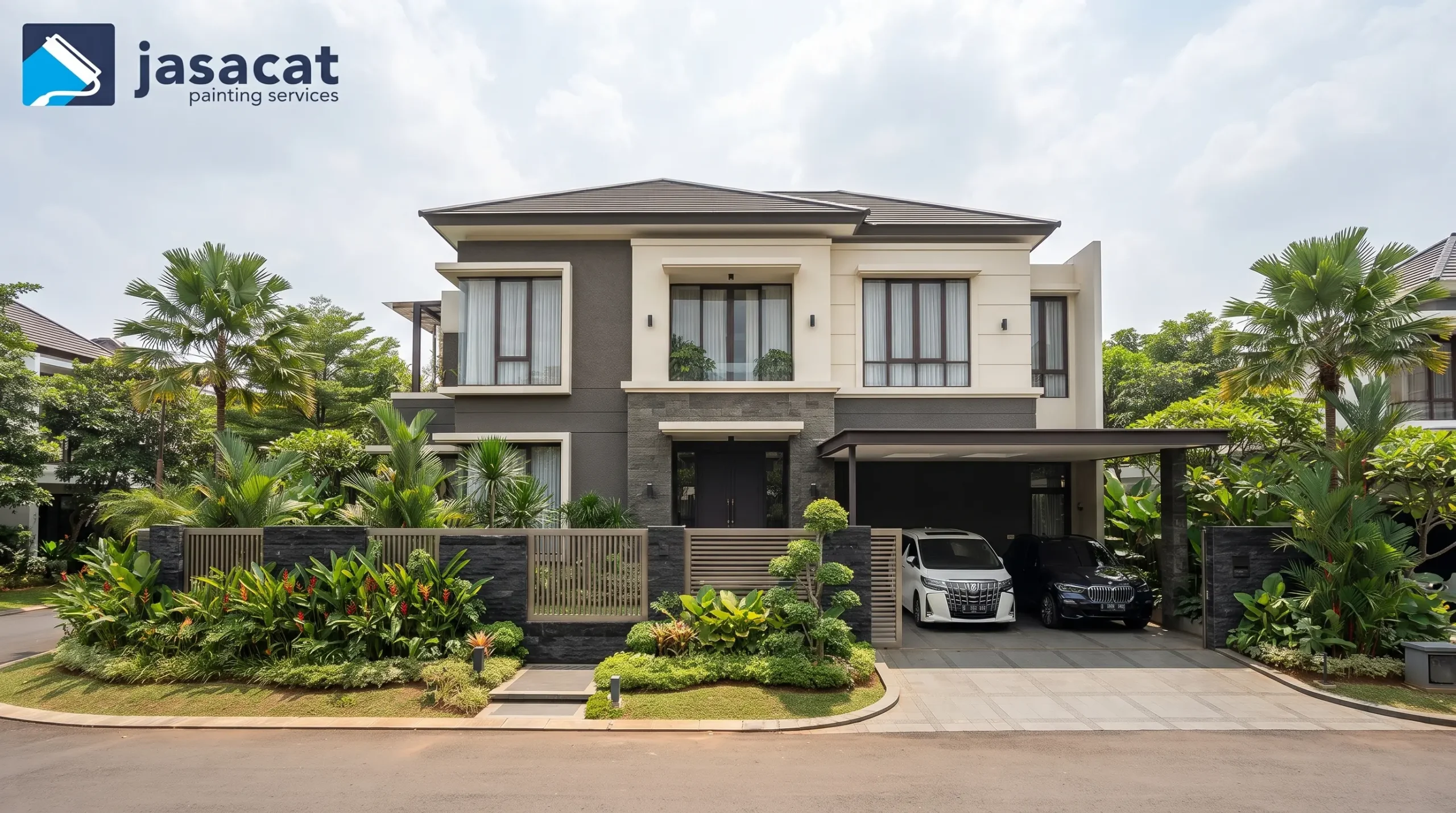 Rumah Warna Krem Charcoal untuk Fasad Kontemporer