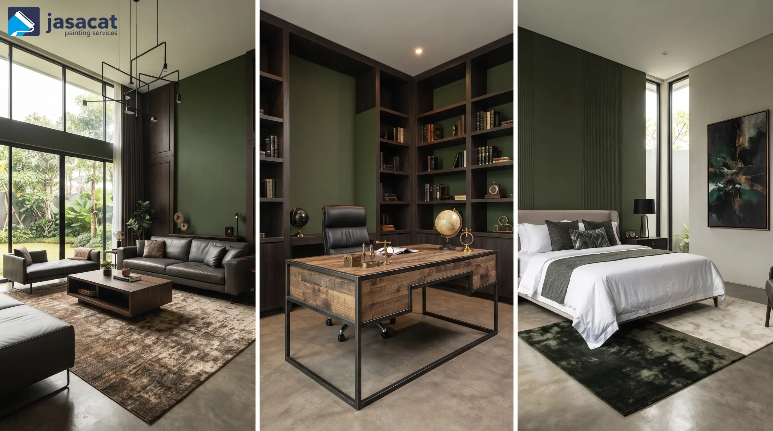 Kesan Maskulin lewat Warna Hijau Army Interior