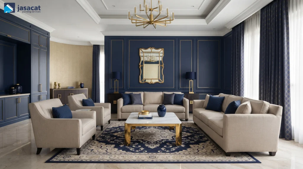 Warna navy untuk ruang keluarga