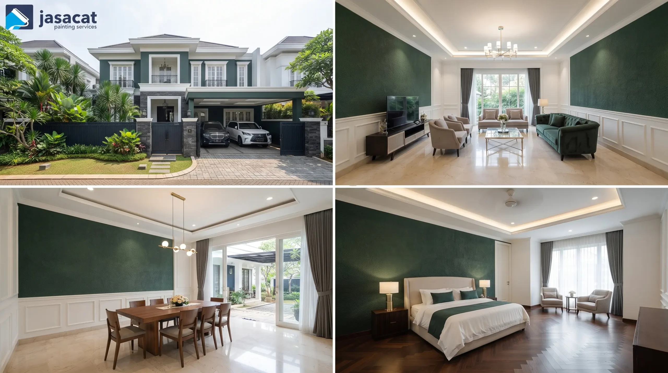 Kombinasi Hijau Botol Putih untuk Rumah Kebayoran Baru