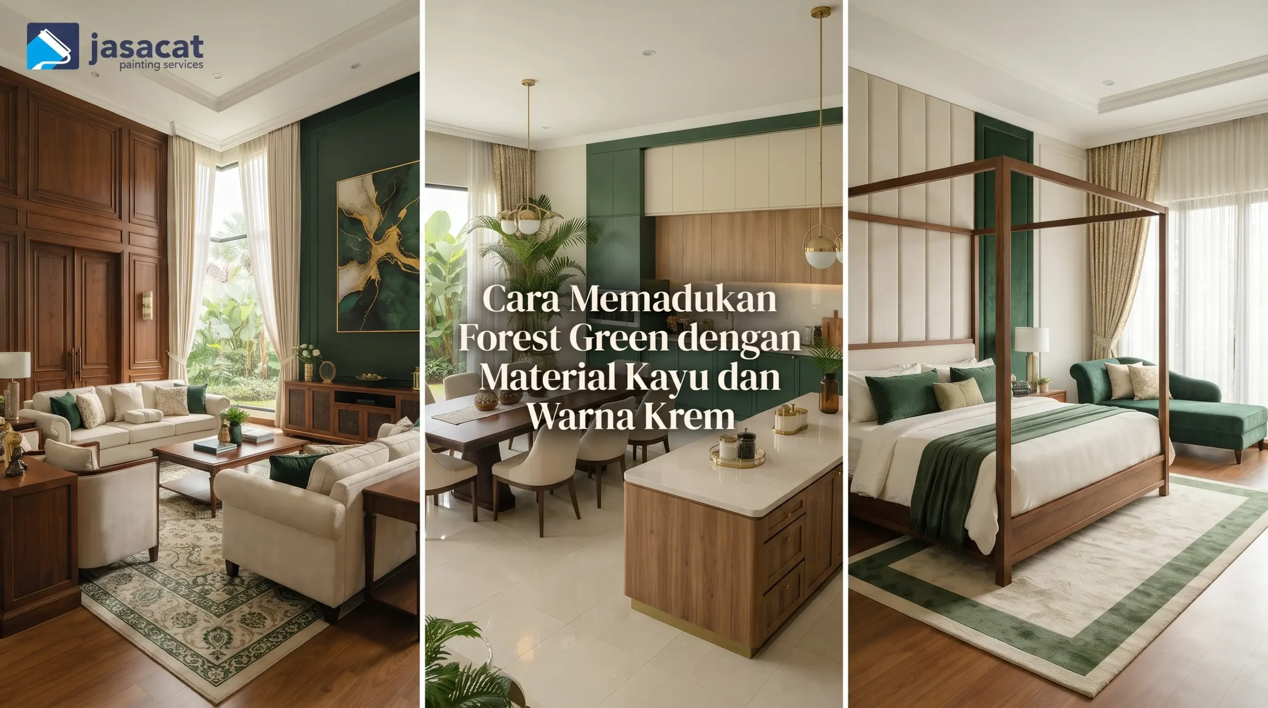 Cara Memadukan Forest Green dengan Material Kayu dan Warna Krem