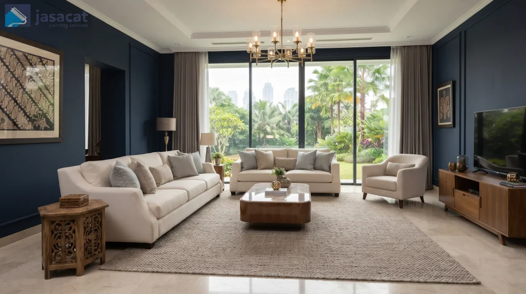 Warna navy untuk ruang keluarga
