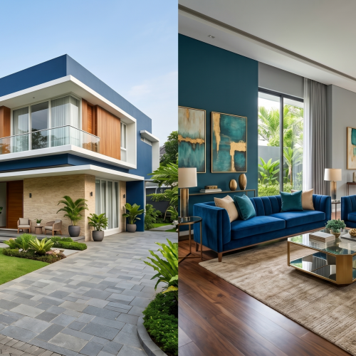 Kombinasi Unik Rumah Warna Biru dengan Warna Lain