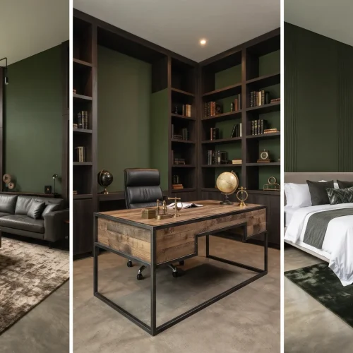 Kesan Maskulin lewat Warna Hijau Army Interior