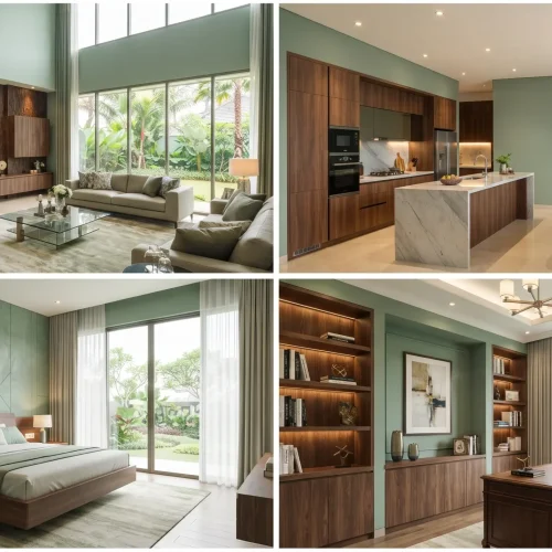 Kombinasi Celadon dan Walnut untuk Interior Berkarakter