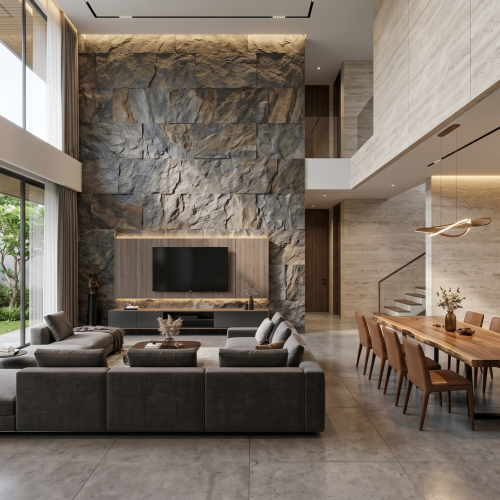 Cat Interior dengan Efek Stone Finish untuk Hunian Eksklusif