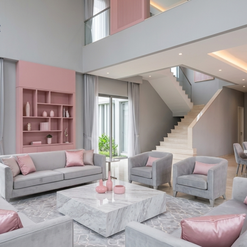 Perpaduan Warna Pink dan Light Gray untuk Interior