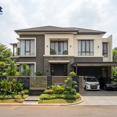 Rumah Warna Krem Charcoal untuk Fasad Kontemporer