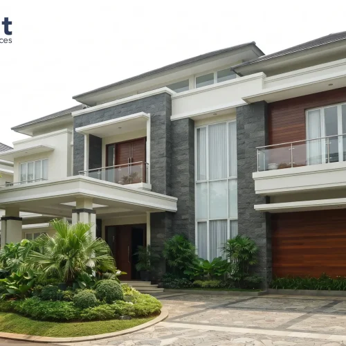Rumah Putih Bergaya Kontemporer dengan Detail Fasad Menarik