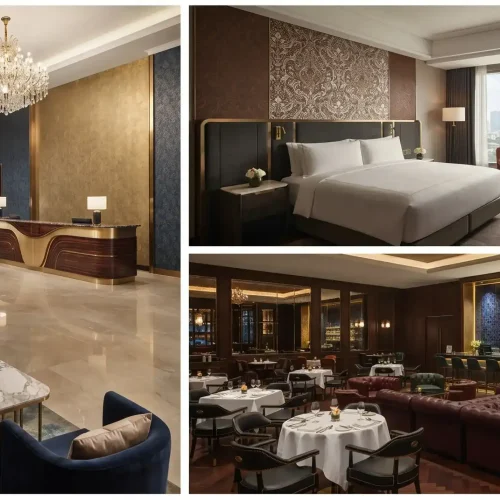 Atmosfer Berkelas dari Pilihan Warna Interior Hotel Mewah Pada rumah berukuran besar, warna memiliki peran penting dalam menghubungkan setiap ruang. Oleh sebab itu, pemilihan palet tidak bisa dilakukan secara terpisah. Setiap warna perlu membangun hubungan visual yang konsisten. Kombinasi navy dan krem dapat digunakan sebagai dasar palet interior yang fleksibel. Krem dapat mendominasi area utama, sedangkan navy digunakan untuk memberikan penekanan. Sebagai contoh, ruang keluarga dapat menggunakan dinding krem dengan satu bidang navy. Selanjutnya, elemen furnitur dapat mengikuti palet yang sama melalui cushion, karpet, atau dekorasi. Dengan pendekatan tersebut, interior terlihat lebih terarah. Selain itu, ruangan juga tidak terasa penuh oleh terlalu banyak warna. Ruang Tamu dengan Karakter Lebih Mewah Ruang tamu sering menjadi area pertama yang dilihat oleh tamu. Karena itu, tampilannya perlu memberikan kesan yang tepat sejak awal. Dinding berwarna krem dapat menciptakan suasana yang hangat dan terbuka. Kemudian, navy dapat hadir melalui satu bidang aksen atau detail arsitektur tertentu. Perpaduan ini terasa lebih dewasa dibandingkan kombinasi warna yang terlalu cerah. Selain itu, tampilannya juga cocok untuk rumah premium di kawasan seperti Pondok Indah, Menteng, BSD, PIK, atau Pantai Indah Kapuk. Pencahayaan juga memegang peranan penting. Oleh karena itu, warna cat sebaiknya dipertimbangkan bersama arah cahaya alami dan lampu interior.