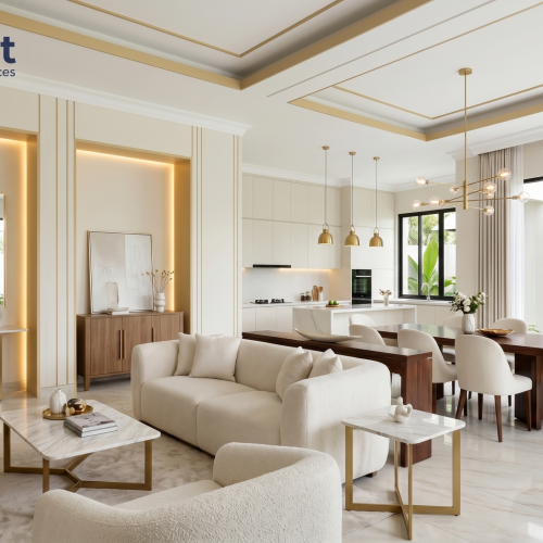 Kombinasi Cat Putih Tulang dan Emas Muda untuk Interior Premium