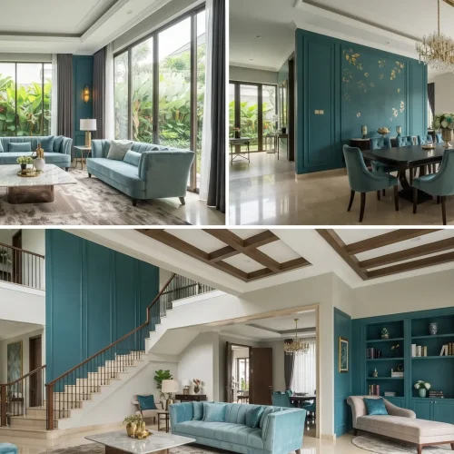 Warna Hijau Kebiruan Interior untuk Hunian Alam Sutera